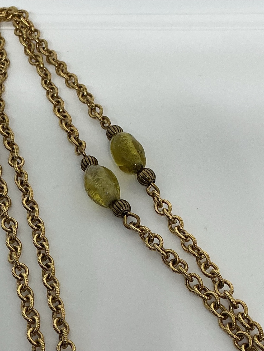 Antique Art Nouveau Lavaliere Pendant Necklace Olive Green Czech Art Glass - Picture 7 of 11